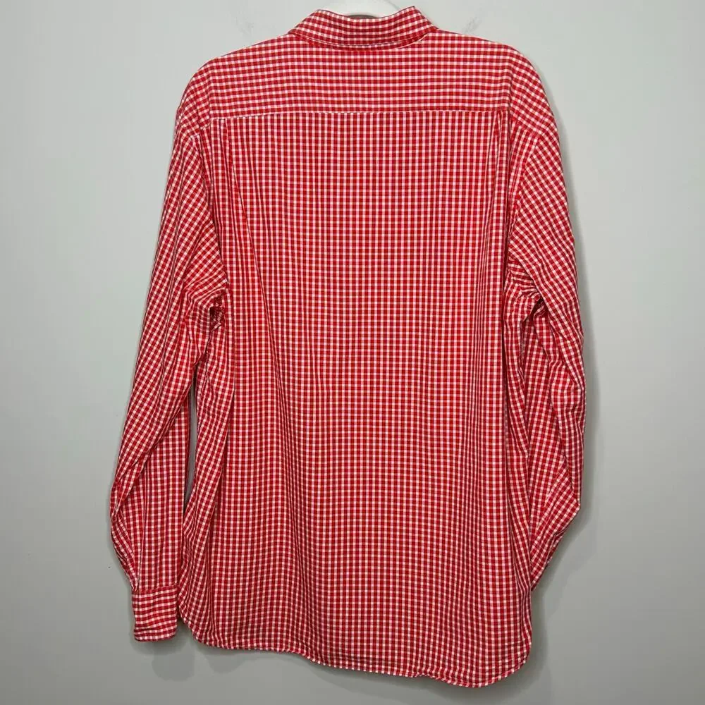 Tailored by J.Crew Gingham Plaid Dress Shirt Size XL 100% Cotton Orange & White